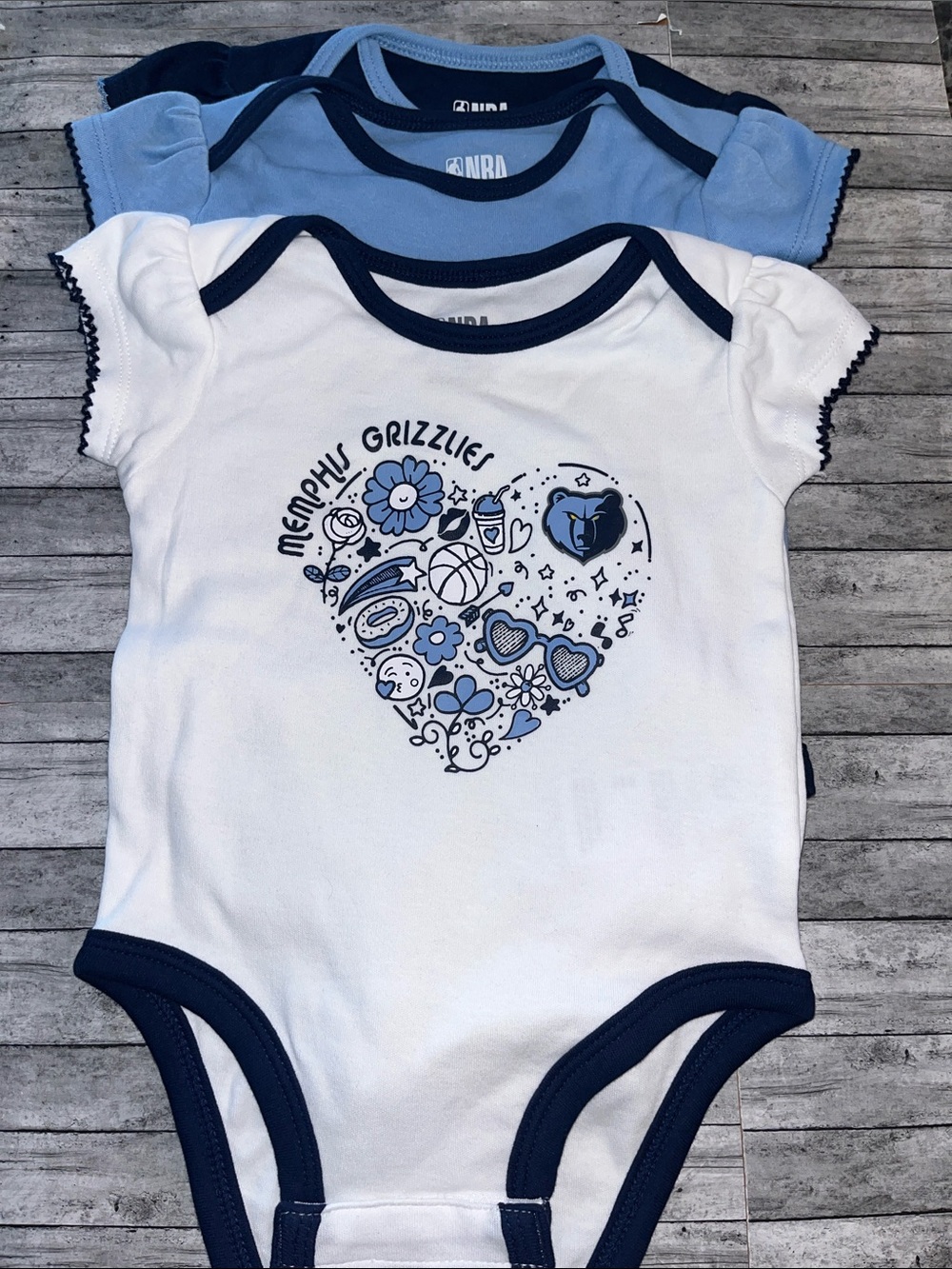 NBA Memphis Grizzlies Baby Girls 3-Pack Bodysuits - White, Light Blue & Navy